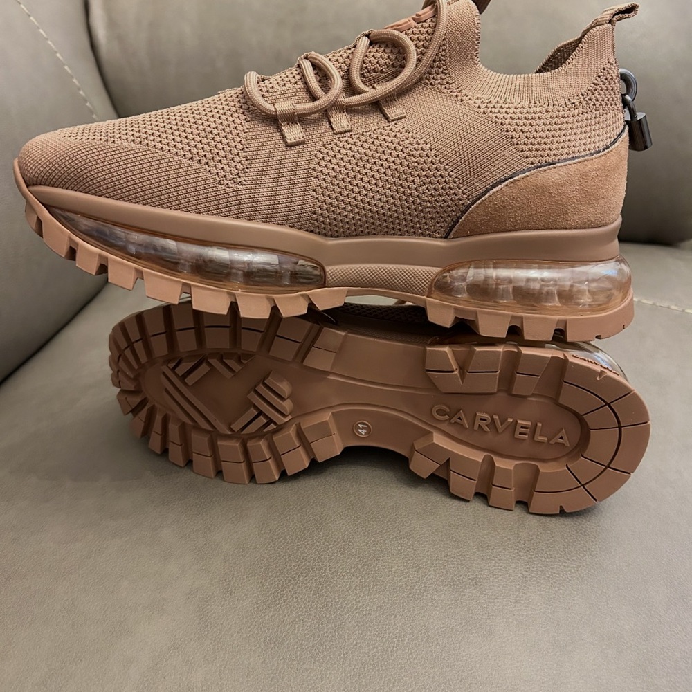 Carvela Women’s Knit Athletic Sneaker in Brown/Tan